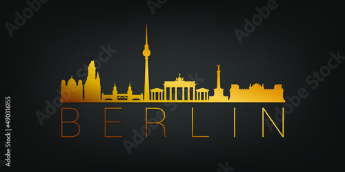 Berlin, Germany Gold Skyline City Silhouette Vector. Golden Design Luxury Style Icon Symbols. Travel and Tourism Famous Buildings.