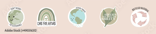sustainable manufacturing, slow fashion, eco friendly consumerism responsible, recycled materials, conscious ethical production, made from waste. icon, symbol, sticker, logo, info graphic for label