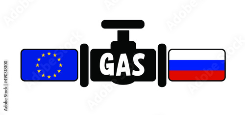Oi, gas pipeline with flags and with fittings and valves. Valve on the main gas pipeline between the European and Russia. Pipeline with flag. sanction, open or close war conflict. No gas tap. to fill