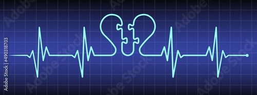 Ecg, ekg monitor with cardio diagnosis and puzzle heart. Heart rhythm line vector design to use in healhcare, healthy lifestyle, medicine and ekg, ecg concept illustration projects.
