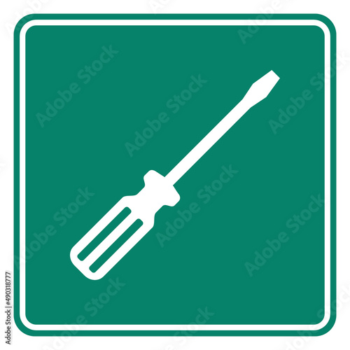 Schraubendreher und Schild