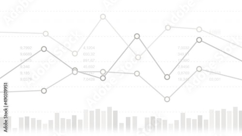 Bar chart and dotted lines graph moving up and down on white background with data numbers. Financial business stock market animation 4K