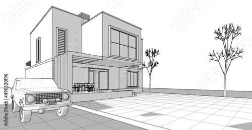 architecture house concept 3d rendering