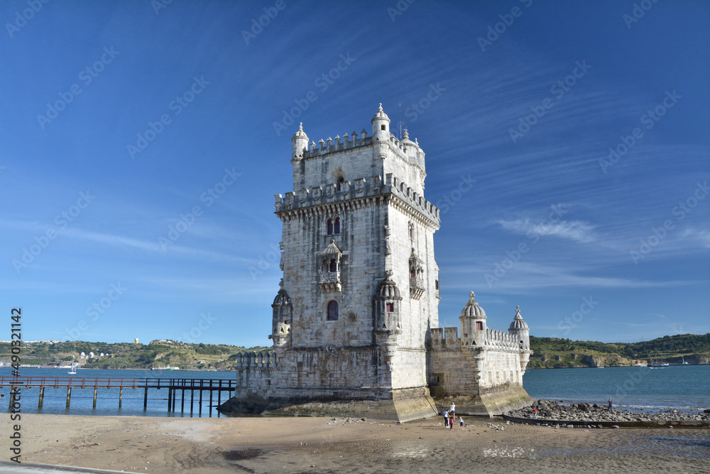 Belem tower in Lisbon, Portugal during low tide.