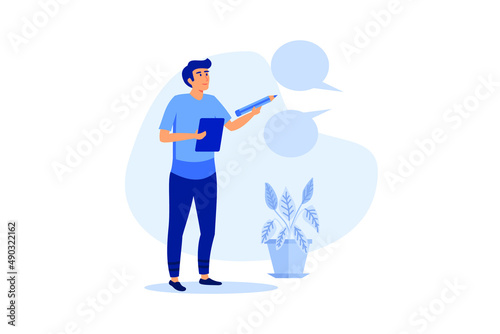 Note taking or minutes of meeting, conclusion or summary, education lecture or write important information concept, confidence businessman taking note in the meeting while listen to others information