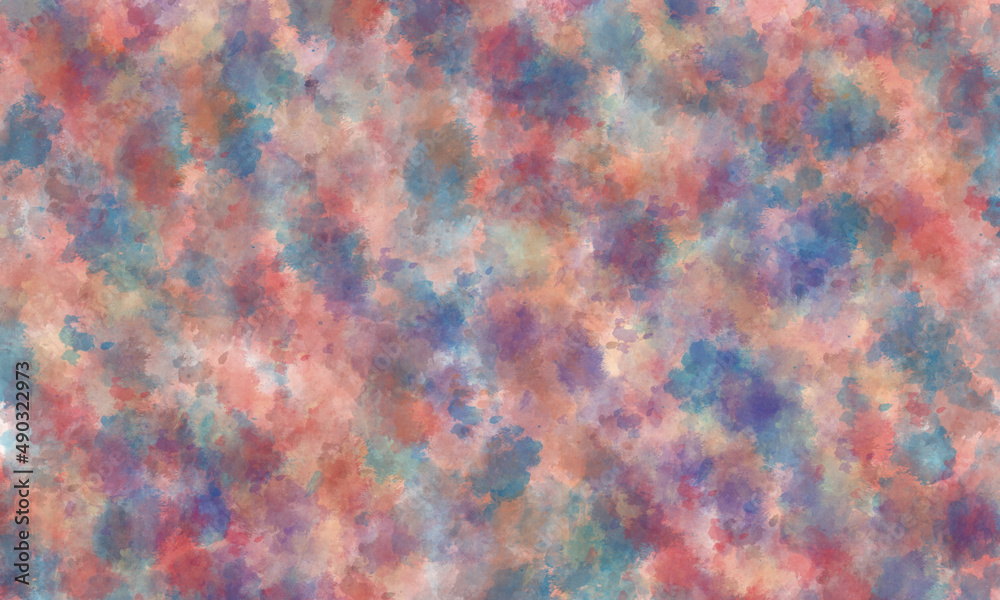 Abstract translucent watercolor background in pink and blue tones. Cloud texture