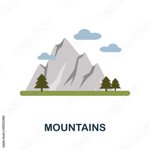 Mountains flat icon. Colored element sign from nature collection. Flat Mountains icon sign for web design, infographics and more.