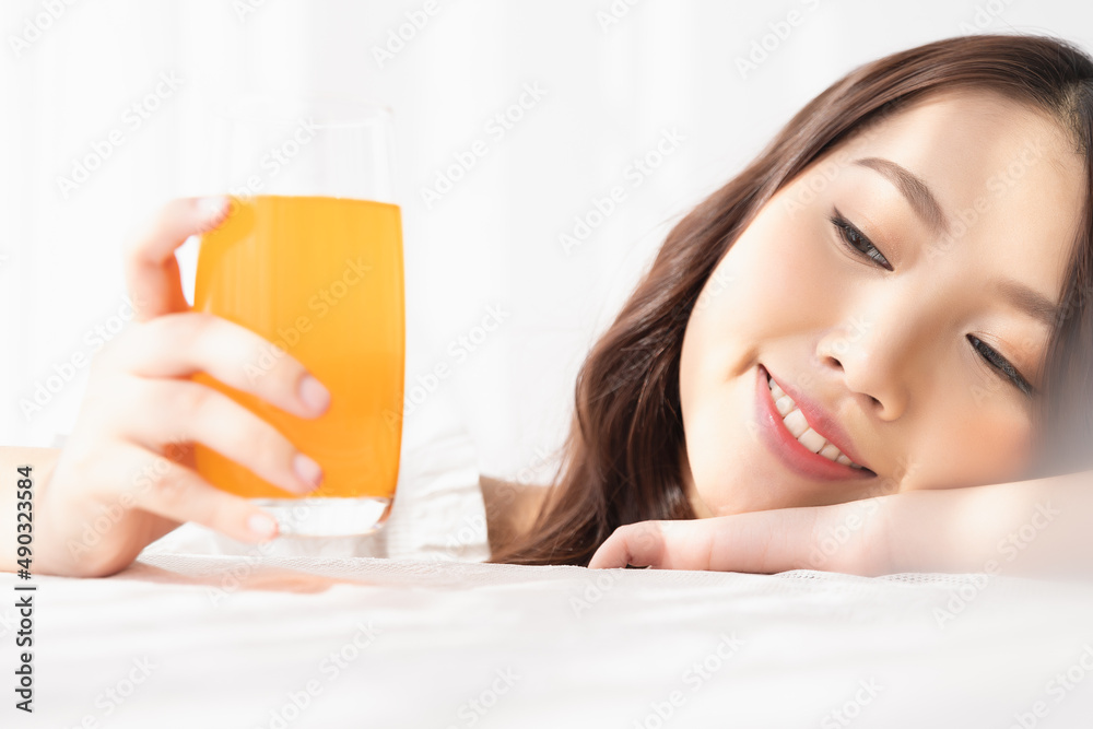 Healthy lifestyle, Close up beautiful young asian woman with fruit juice smiling happy. Healthy eating, Food and lifestyle, Health, Beauty, Dieting concept. Healthy lifestyle, Close up beautiful young asian woman with fruit juice smiling happy. Healthy eating, Food and lifestyle, Health, Beauty, Dieting concept.