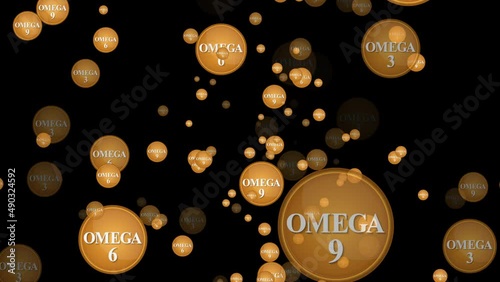 Vitamin Omega Three, Six And Nine Icons set. Omega 3, Omega 6, Omega 9. Animation en motion pattern