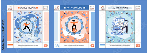Cash flow, stable income website, advertising poster. Idea of income growth and development. Business investment, financial literacy courses and profit increase. Active and passive income concept