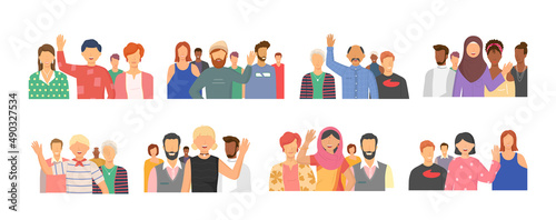 Multiethnic group of people standing together community and togetherness concept, diversity portrait. Characters men and women isolated on white. Crowd community. Social diversity friends or relatives