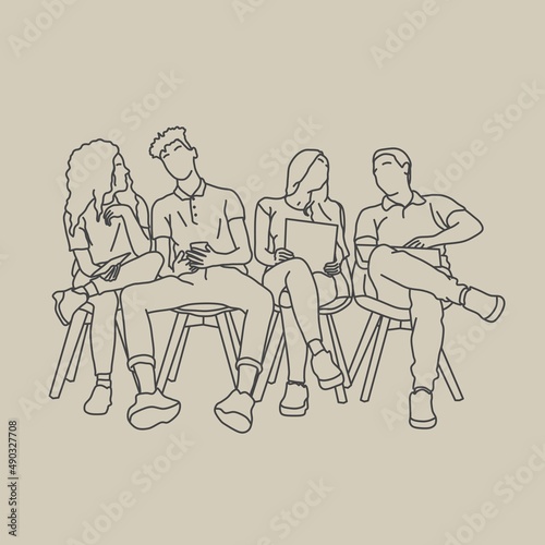 illustration design showing a study group with line art design