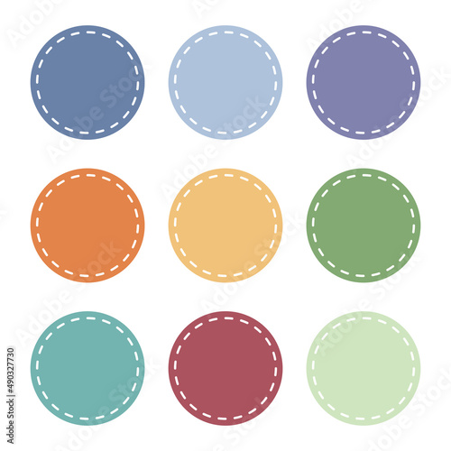 Round label tag set with dotted lines.	
