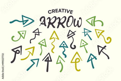 Creative arrow object with retro colors. Vector arrow up down left right hand drawn cliparts.