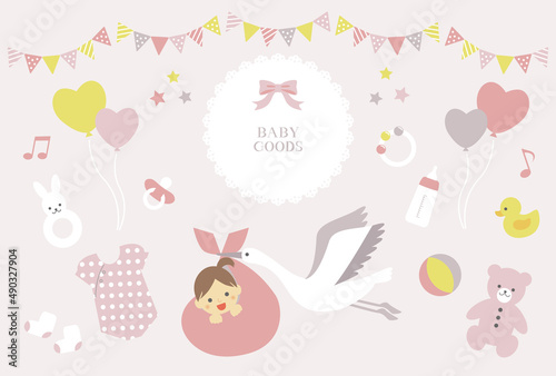 赤ちゃんとベビーグッズ イラスト素材  / vector eps