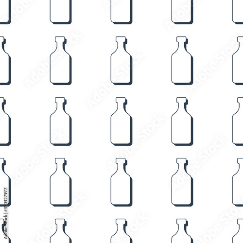 Rum bottles seamless pattern. Line art style. Outline image. Black and white repeat template. Party drinks concept. Illustration on white background. Flat design style for any purposes