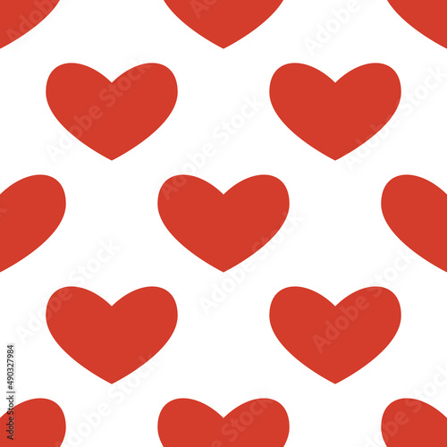 Seamless pattern in the form of a red heart on white background. Romance graphic texture. Holiday celebration concept. Decorative print. Geometric bright wallpaper