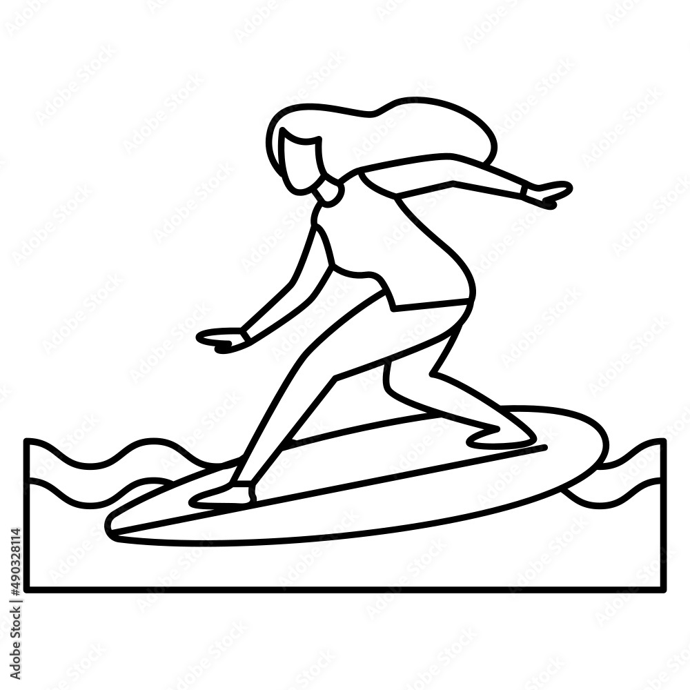 Tube rider Vector Icon Design, Free time activities Symbol, Extracurricular activity Sign, hobbies interests Stock Illustration, young women surfing on surfboards at beach Concept