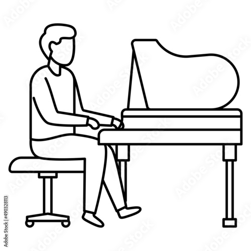 individual musician Vector Icon Design, Free time activities Symbol, Extracurricular activity Sign, hobbies interests Stock Illustration, Man playing piano with passion Concept