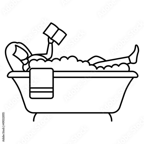 Girl Taking Bath  Vector Icon Design, Free time activities Symbol, Extracurricular activity Sign, hobbies interests Stock Illustration, woman reading book in bathtub in the bathroom Concept