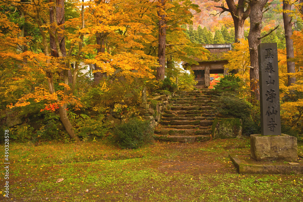 日本、青森、山寺の紅葉