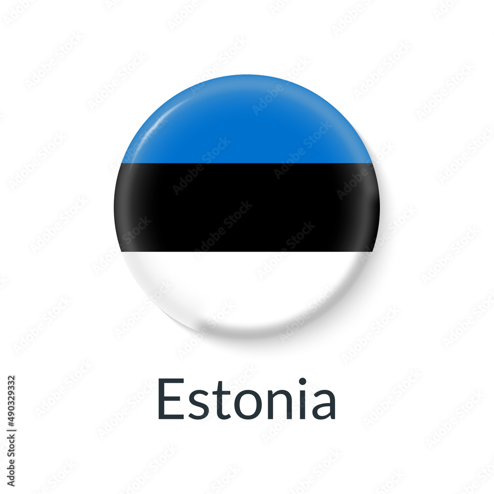 Estonia flag 3d icon, circle badge or button. Round Estonian national symbol. Vector illustration. Estonia flag 3d icon, circle badge or button. Round Estonian national symbol. Vector illustration.