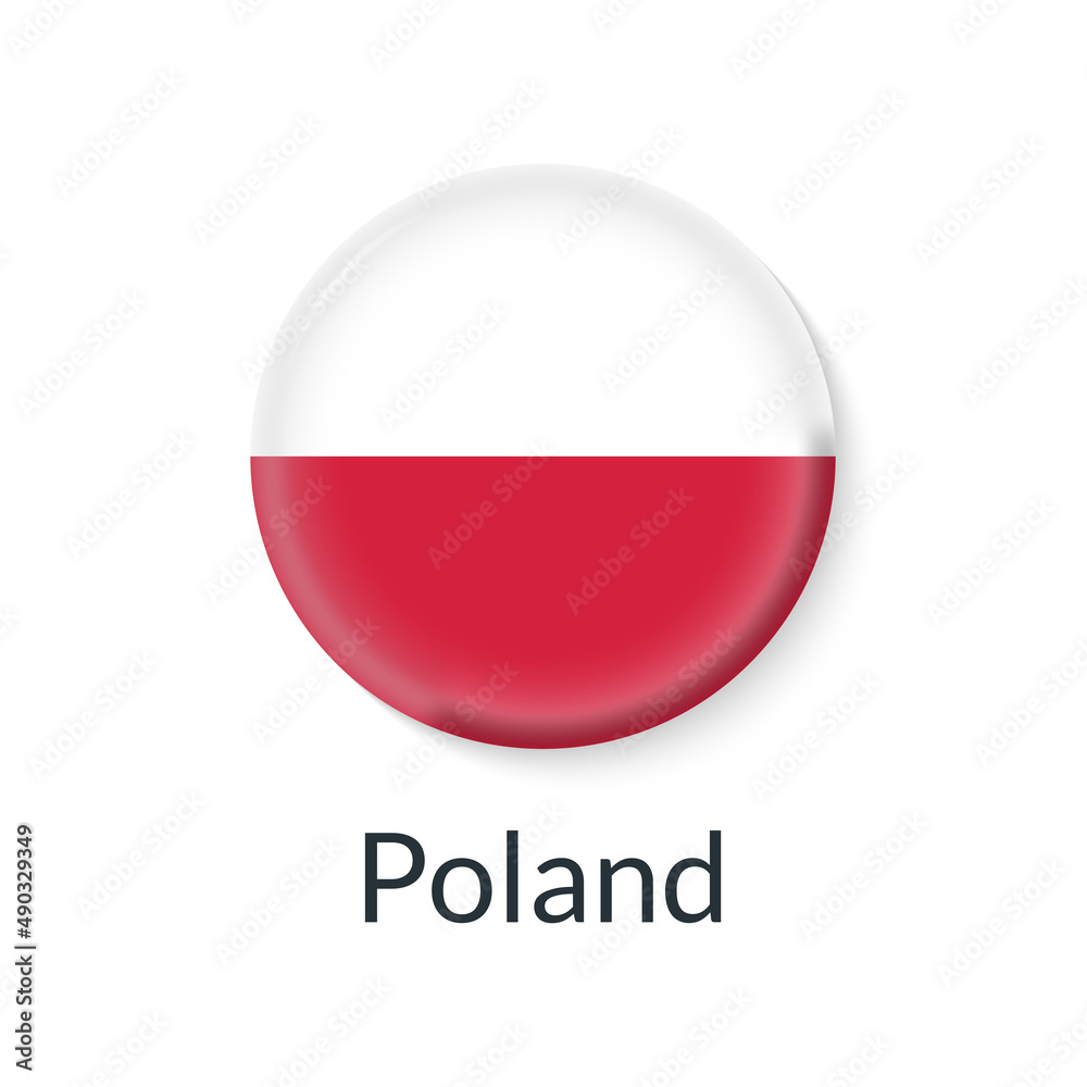 Poland flag 3d icon, circle badge or button. Round Polish national symbol. Vector illustration. Poland flag 3d icon, circle badge or button. Round Polish national symbol. Vector illustration.