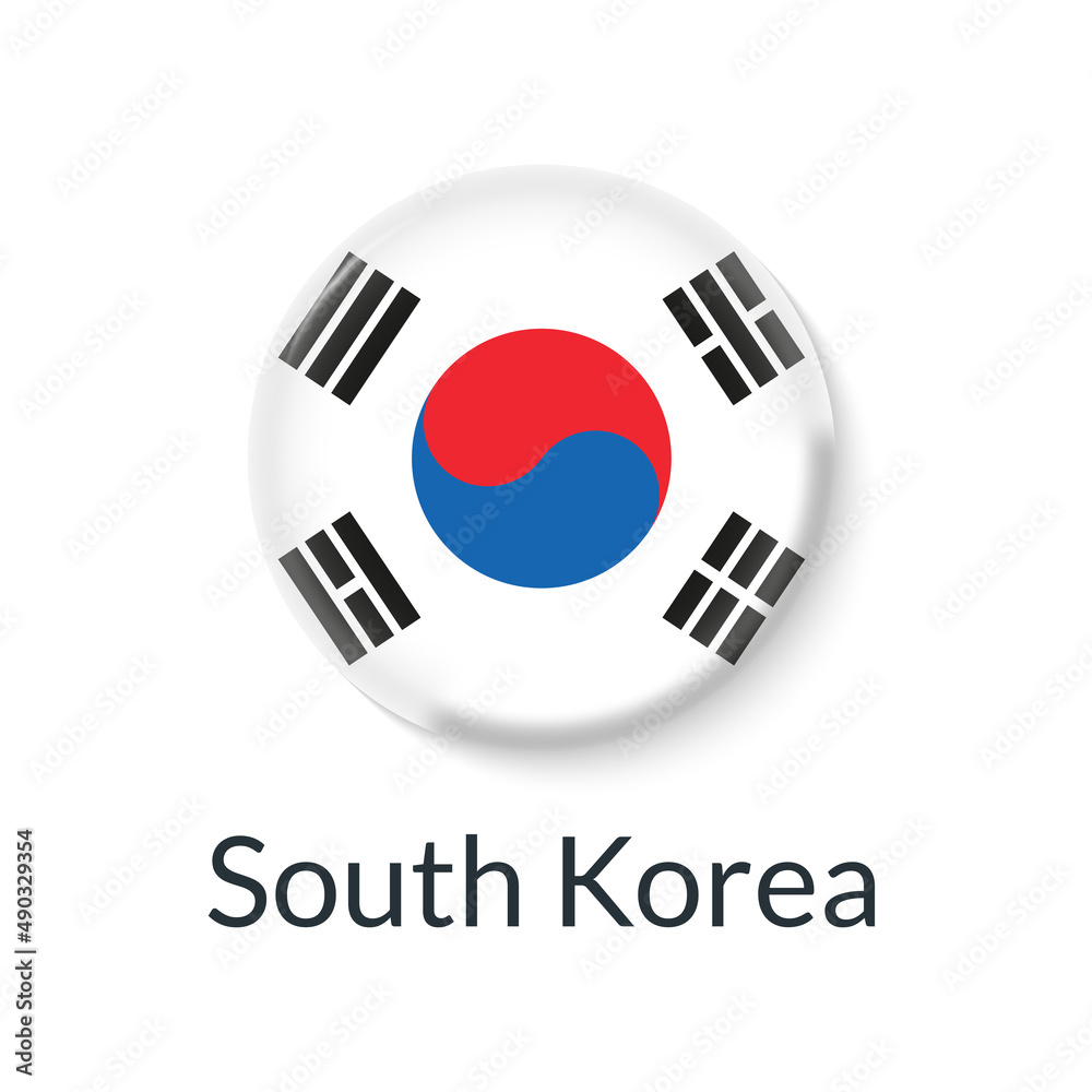 South Korea flag 3d icon, circle badge or button. Round Korean national symbol. Vector illustration. South Korea flag 3d icon, circle badge or button. Round Korean national symbol. Vector illustration.