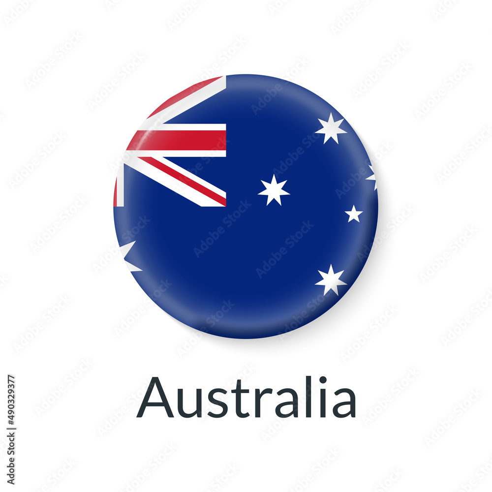 Australia flag 3d icon, circle badge or button. Round Australian national symbol. Vector illustration. Australia flag 3d icon, circle badge or button. Round Australian national symbol. Vector illustration.