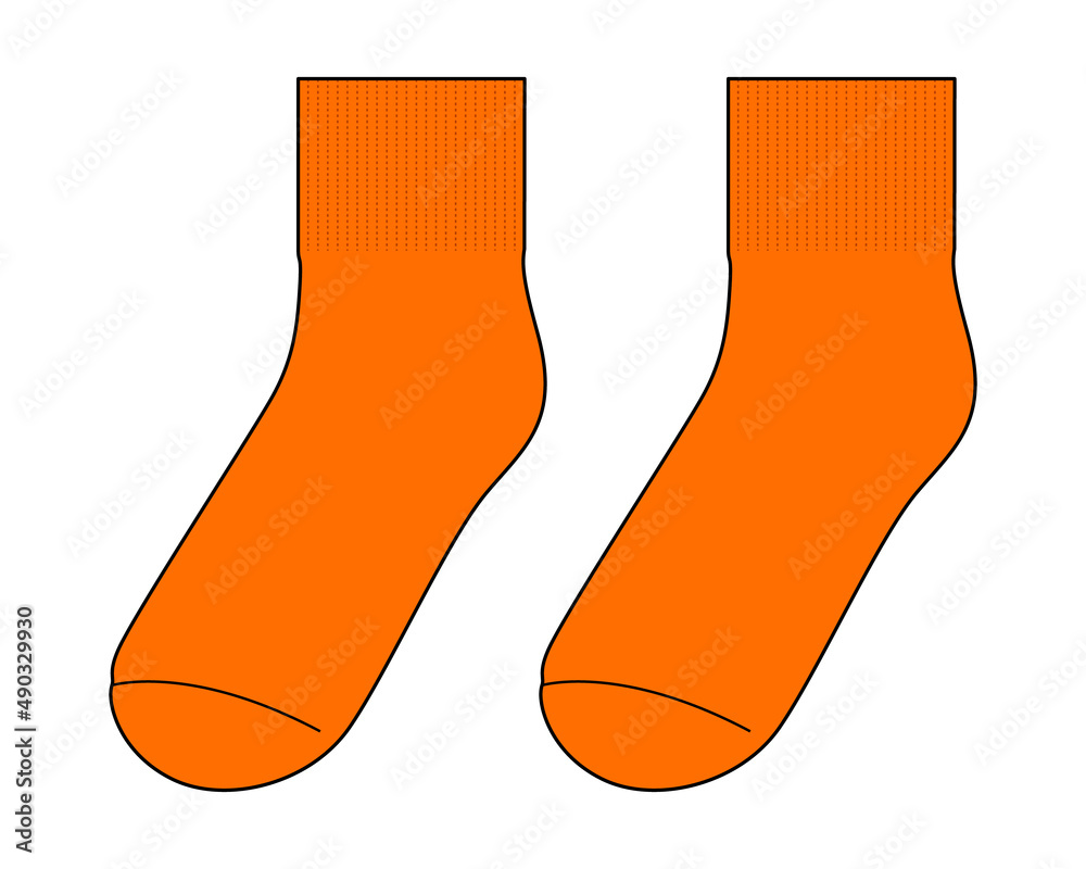 Blank Orange Short Socks Template on White Background, Vector File. Blank Orange Short Socks Template on White Background, Vector File.