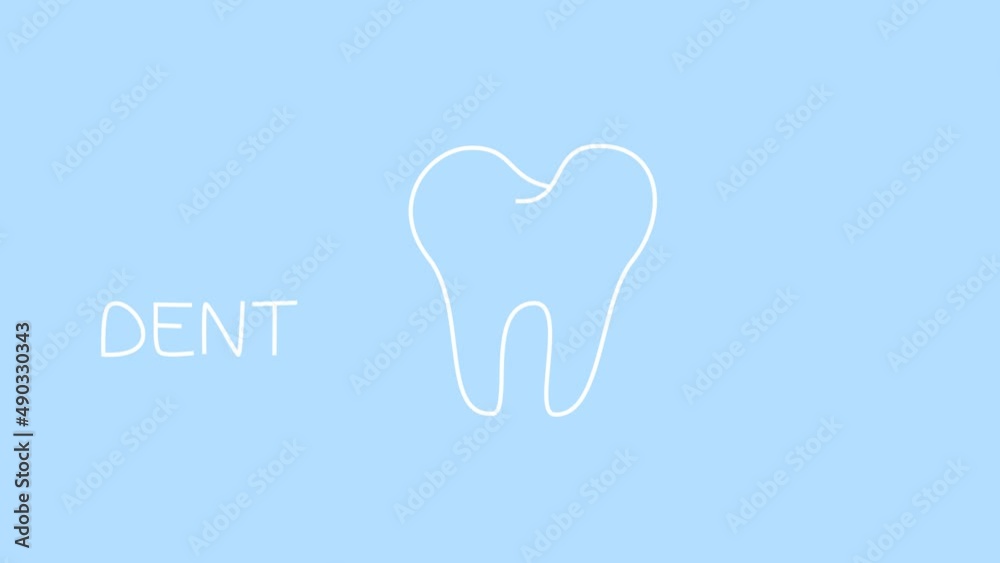 Self Drawing animation White line drawing tooth and write Dental care on a blue background Self Drawing animation White line drawing tooth and write Dental care on a blue background