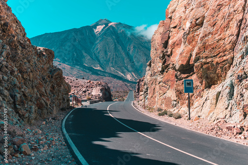 Volcano Teide road between mountains. Tenerife, Canary Islands, Spain
