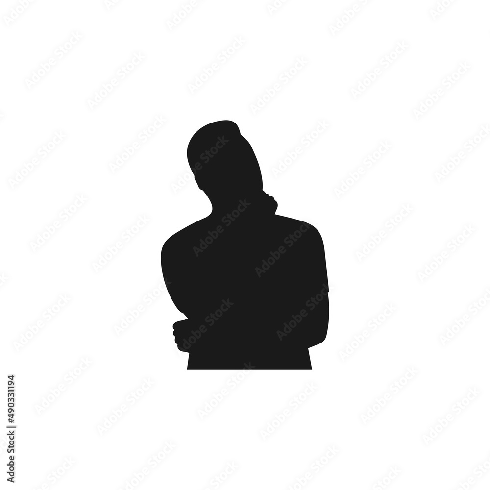 Thinking man black vector silhouette illustration.