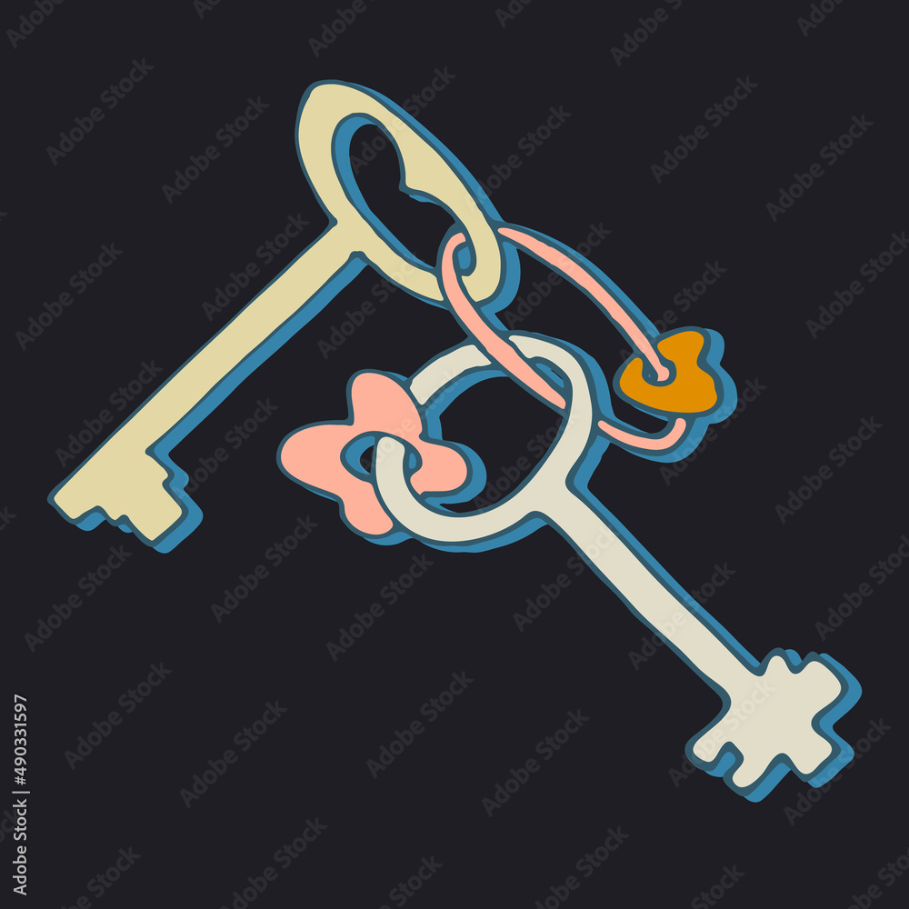 Illustration with a bunch of keys with a keychain on a dark background Illustration with a bunch of keys with a keychain on a dark background