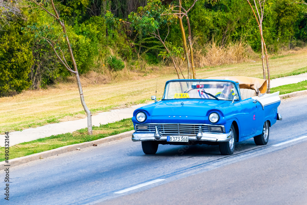Old classic car in Cuba. These kinds of vehicles are traditional in the Caribbean island Stock