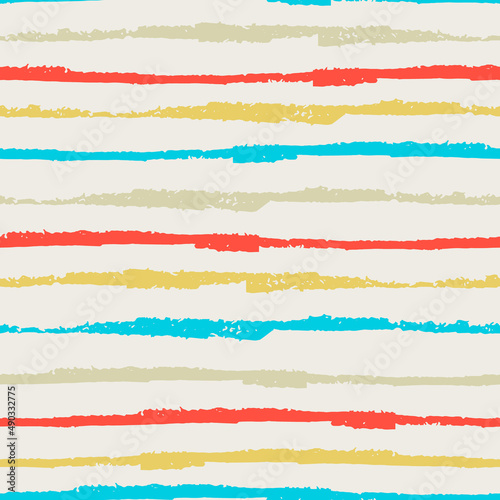 Seamless repeating pattern with hand drawn multicolored uneven stripes with ragged edges for surface design and other design projects