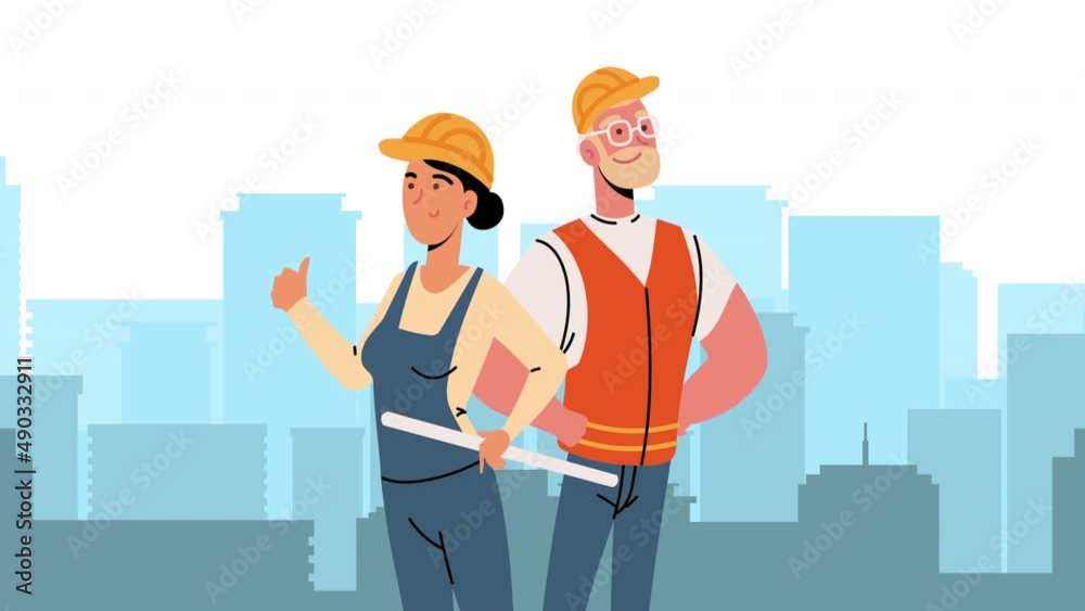 builders couple workers characters animation builders couple workers characters animation