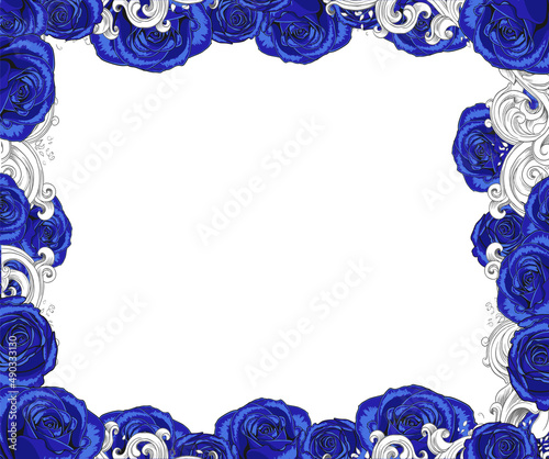 Vector drawing frame of blue roses