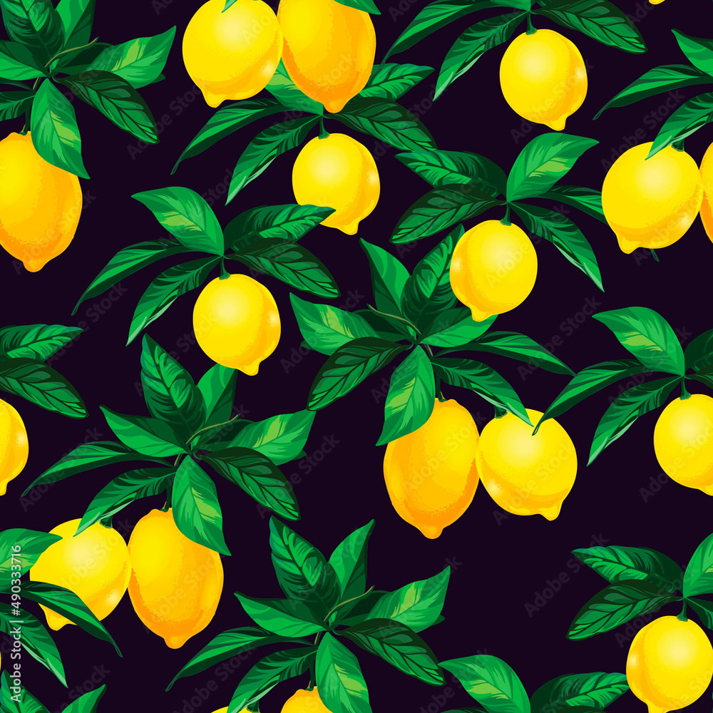 Lemon citrus vector pattern. Botanical vector illustration. Summer background. Floral design.