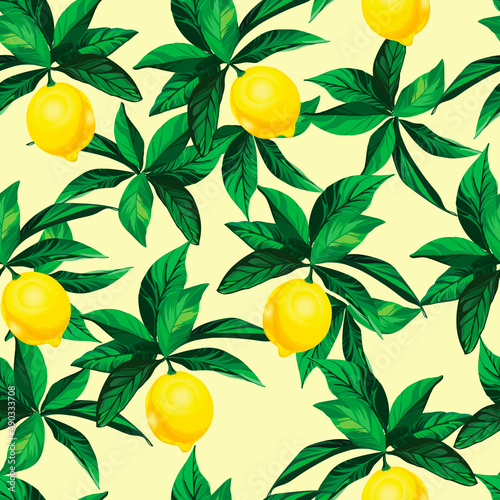Lemon citrus vector pattern. Botanical vector illustration. Summer background. Floral design.
