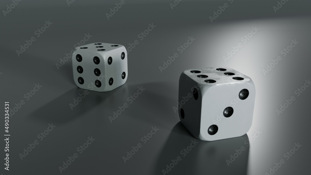 white and black dice with gray and white background, 3d rendered image white and black dice with gray and white background, 3d rendered image