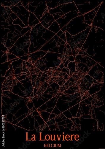 Black and orange halloween map of La Louviere Belgium.This map contains geographic lines for main and secondary roads. photo