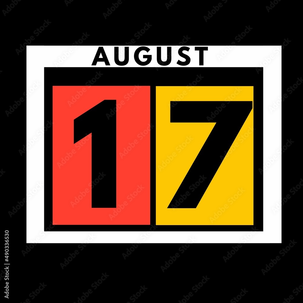 August 17 . colored flat daily calendar icon .date ,day, month .calendar for the month of August , August month August 17 . colored flat daily calendar icon .date ,day, month .calendar for the month of August , August month