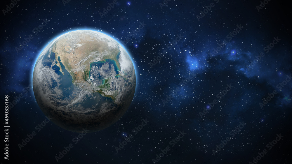 Planeta terra visto do espaço construído no photoshop em composição de camadas digital