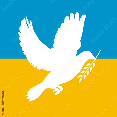 Friedenstaube weiß vor Ukraine Flagge