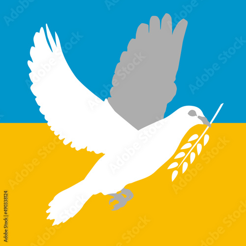 Friedenstaube weiß-grau vor Ukraine Flagge