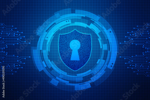 Protect and Security concept. Digital Shield on abstract technology background, Cyber security and information or network protection. Future technology web services for business and internet project