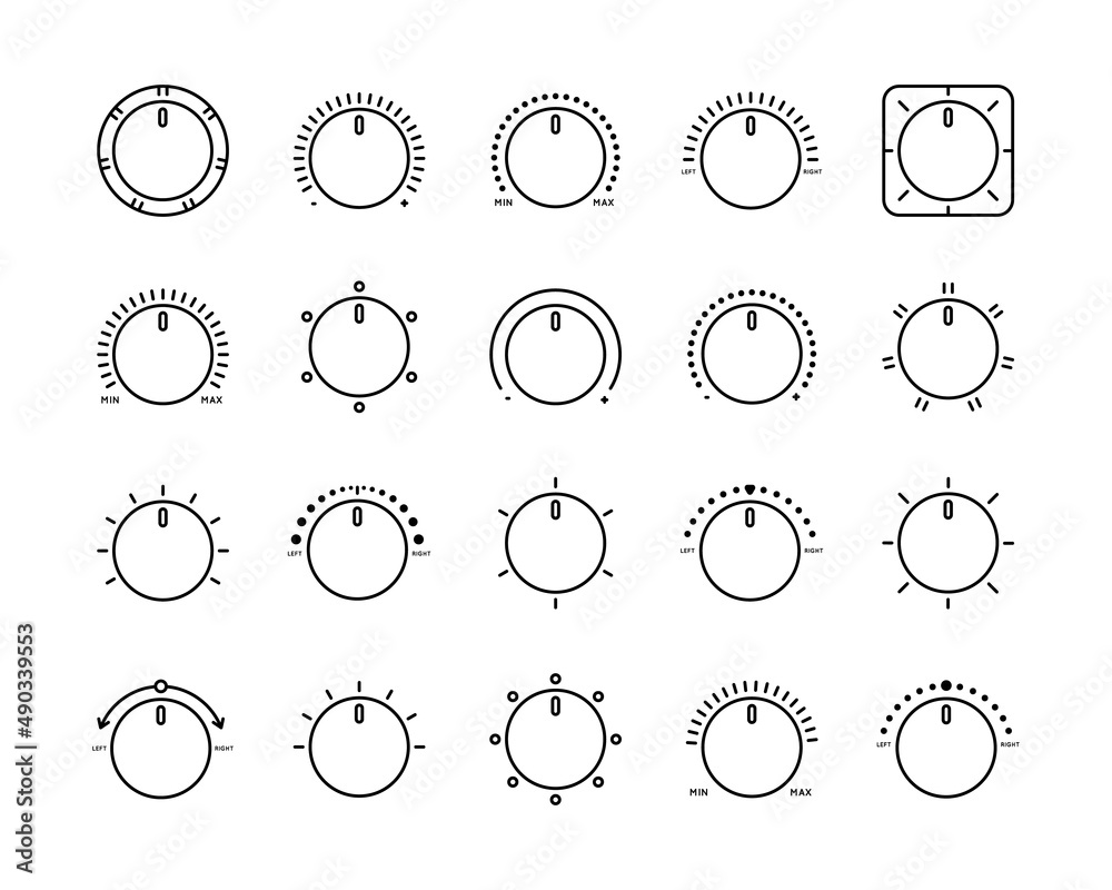 Icon Adjustment Knob. Heat-Cold, Left-Right, Power, Switching, Mode, Setting, Selection. Vector sign in simple style isolated on white background.