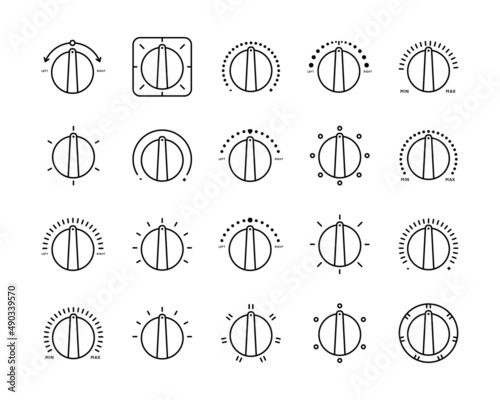 Icon Selector, Switch, Programmer. Power, Balance, Level, Heat-Cold mode selection. Set of vector icons in simple style on white background.