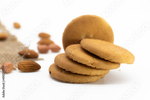 biscuit or cookies over on white background,selective focus